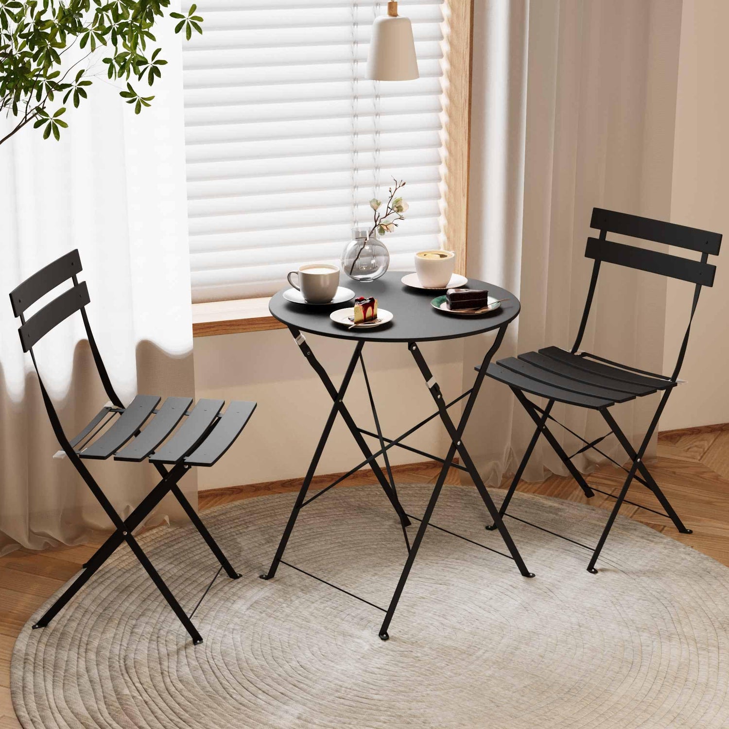 LAUSAINT HOME 3-Piece Steel Folding Bistro Set, Premium Weather-Resistant Patio Table &amp; 2 Chairs