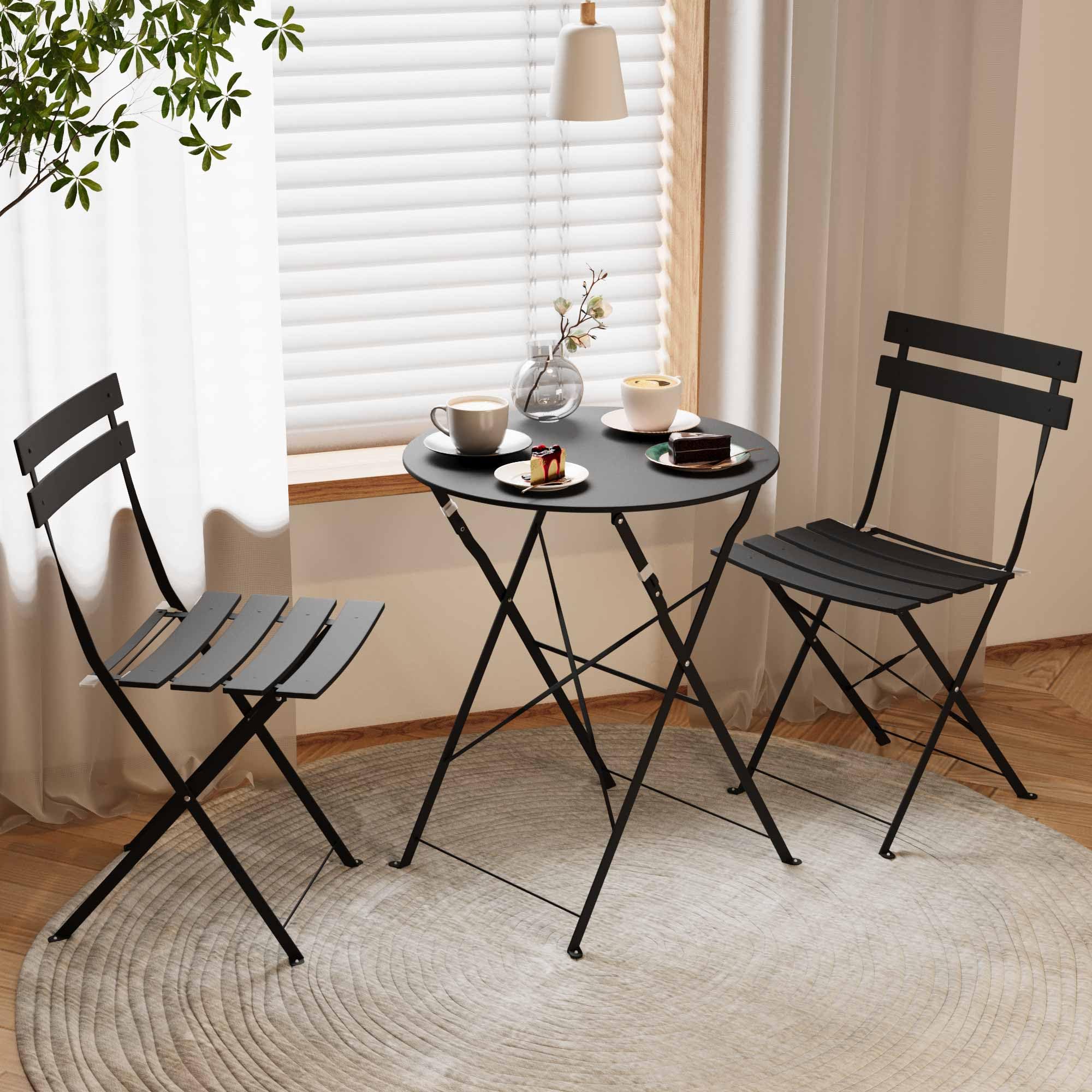 LAUSAINT HOME 3-Piece Steel Folding Bistro Set, Premium Weather-Resistant Patio Table &amp; 2 Chairs