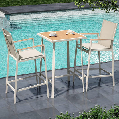 LAUSAINT HOME 3-Piece Patio Bar Set, All Weather Textilene Bar Height Table and Chairs Set
