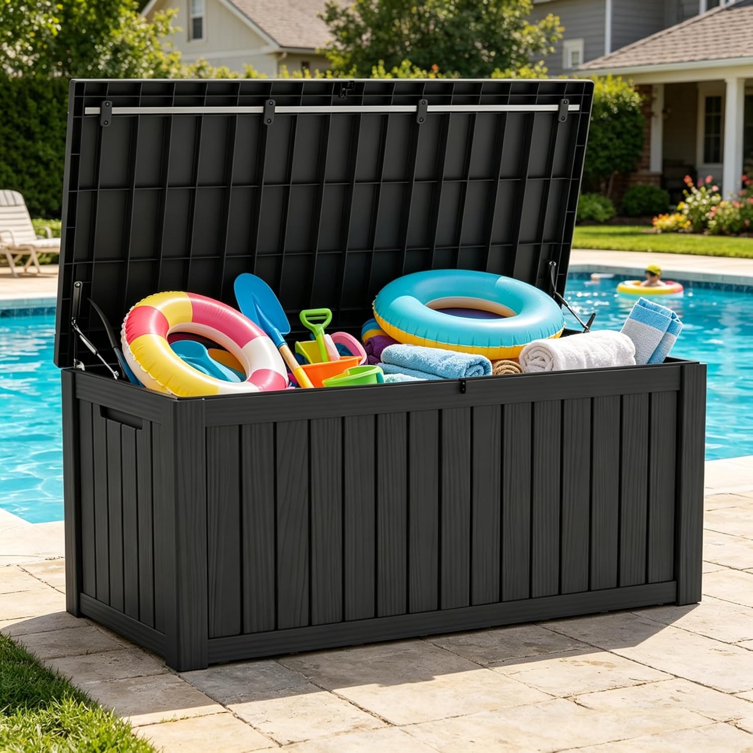LAUSAINT HOME Resin Deck Box for Outdoor Storage - Weatherproof Patio Storage Bench