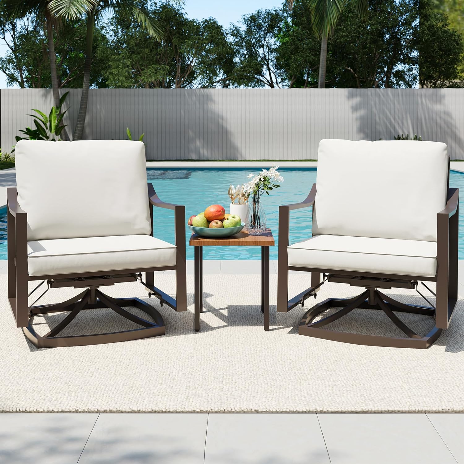 LAUSAINT HOME Outdoor Rocking Bistro Set, 3 Piece Swivel Glider Patio Conversation Set