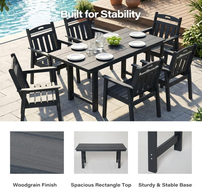 LAUSAINT HOME 7 Pieces HDPE Outdoor Dining Set for 6, Patio Dining Table and Chairs Set with Umbrella Hole