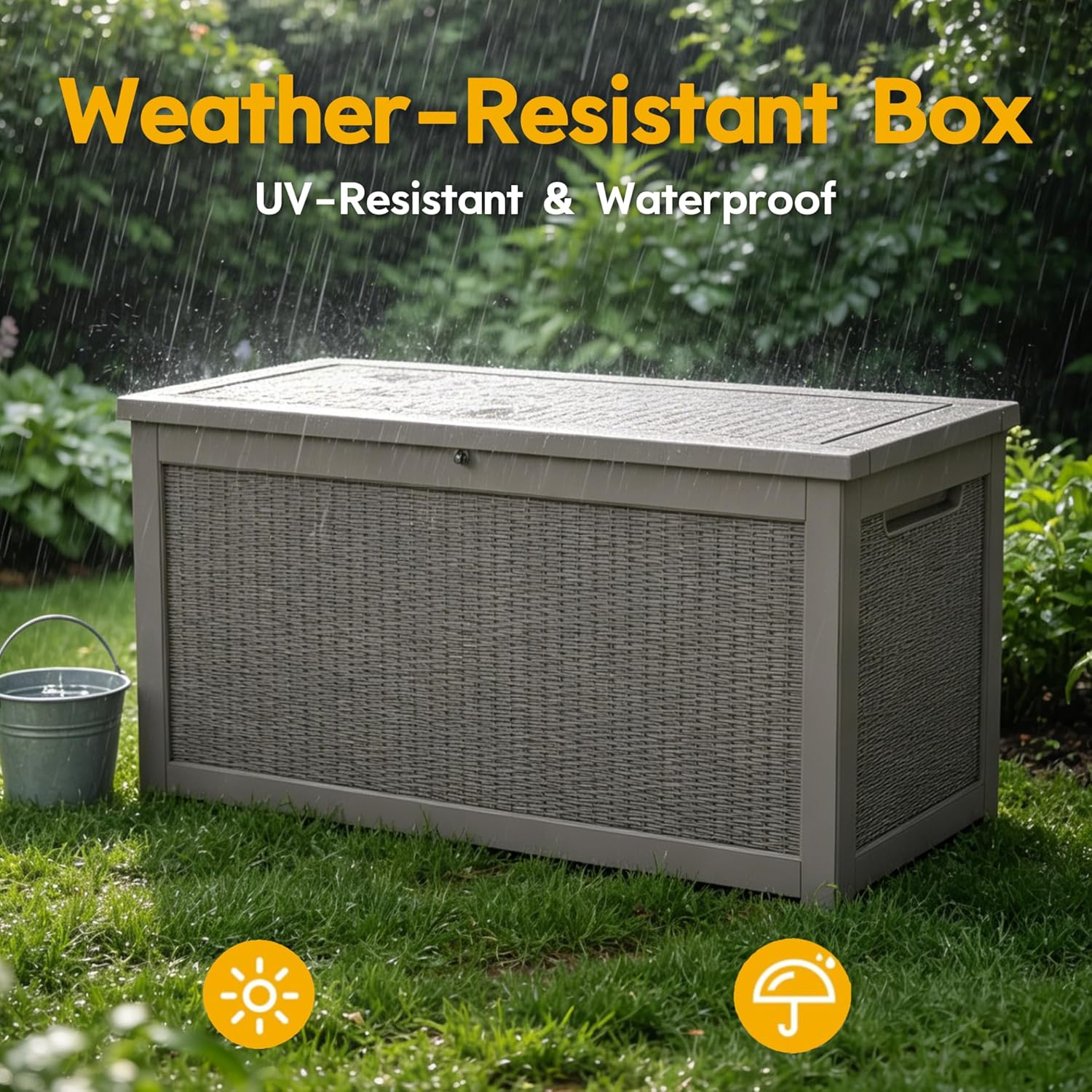LAUSAINT HOME Resin Deck Box for Outdoor Storage - Weatherproof Patio Storage Bench
