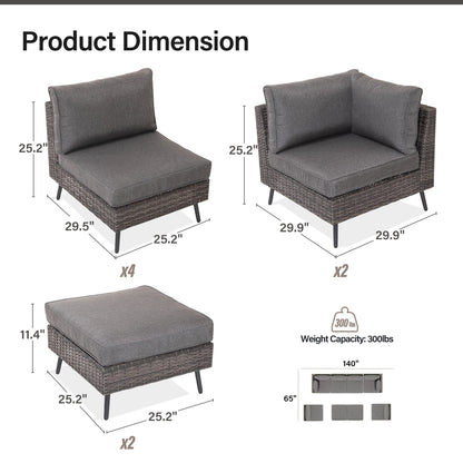 LAUSAINT HOME Outdoor Patio Furniture, 6 Piece Outdoor Sectional Sofa PE Rattan Wicker Patio Conversation Sets, All Weather Patio Furniture Set with Thick Cushions for Garden, Backyard(Beige)
