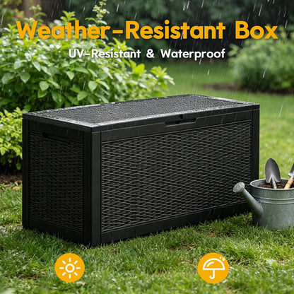 LAUSAINT HOME Resin Deck Box for Outdoor Storage - Weatherproof Patio Storage Bench