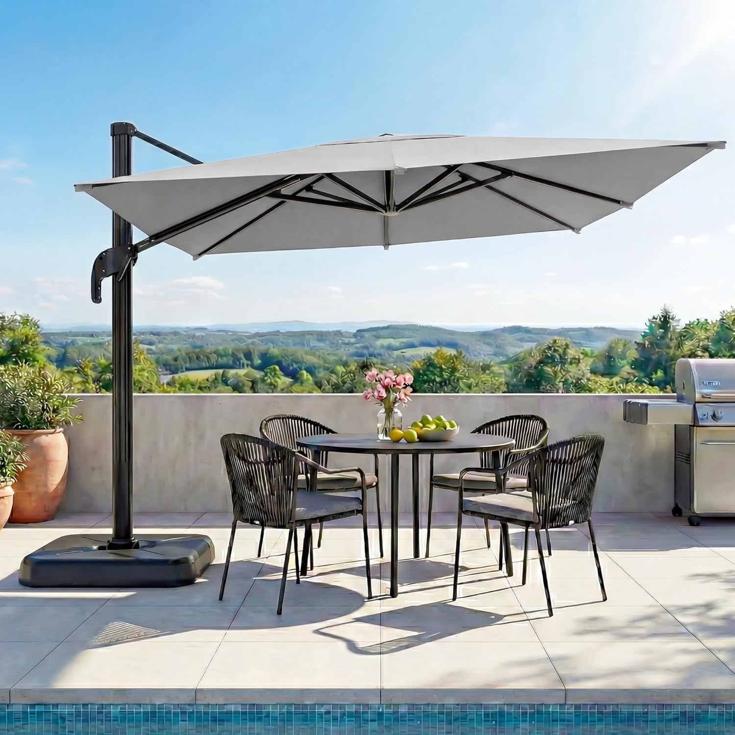 LAUSAINT HOME Cantilever Patio Umbrella, 360° Rotating Offset Umbrella with Aluminum Frame