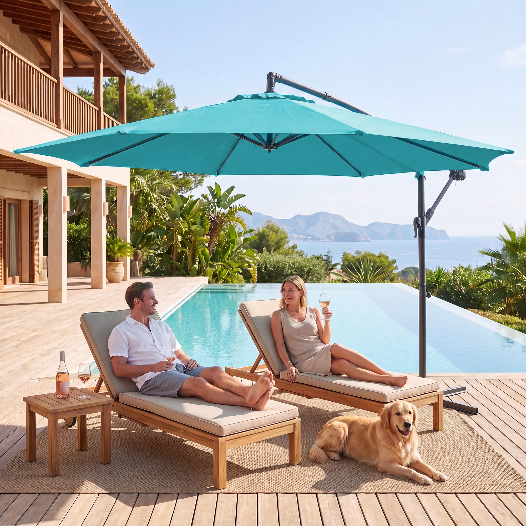 LAUSAINT HOME 10ft Offset Patio Umbrella, Cantilever Hanging Market Umbrella