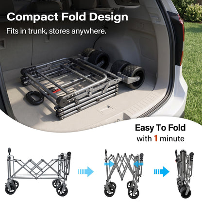 LAUSAINT HOME 3-in-1 Folding Pet Wagon with Canppy for Senior,Elderly, Injured Dogs, Heavy Duty Utility Medium &amp; Large Dog Stroller Cart, All-Terrain Collapsible Wagon for Beach, Shopping, Camping