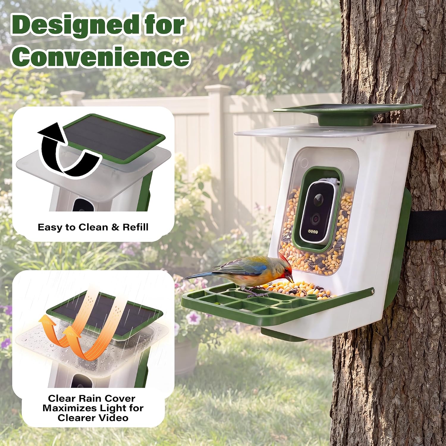 LAUSAINT HOME Smart Bird Feeder with Camera, Solar Powered AI Bird Recognition Bird Camera