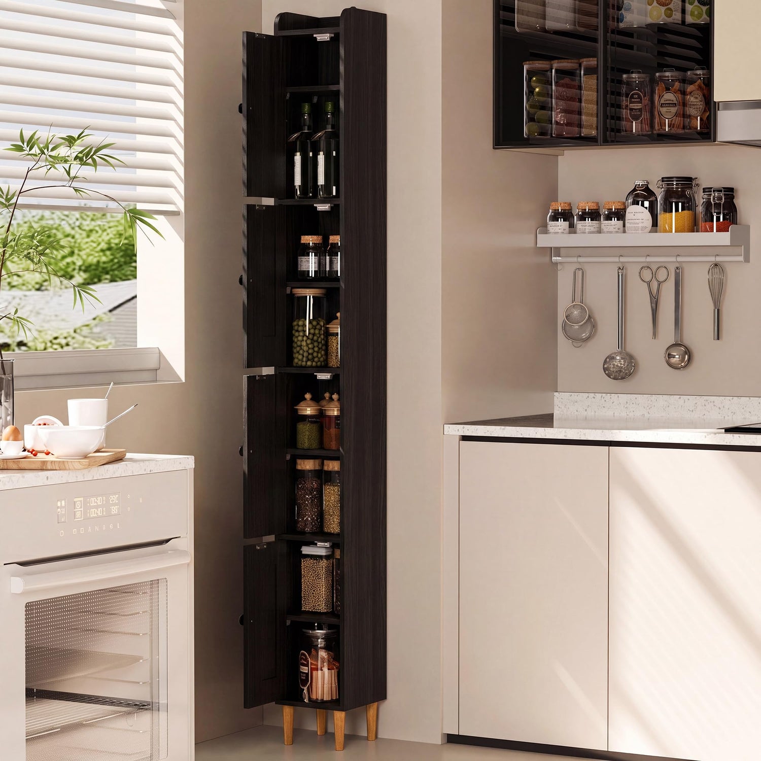 LAUSAINT HOME Tall Narrow Storage Cabinet, Slim Bathroom Storage Cabinet with 4 Shelves