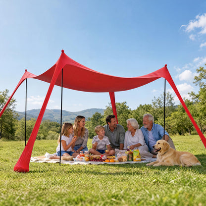 LAUSAINT HOME Beach Tent, 7.5x7.5FT Easy Pop Up Beach Canopy Sun Shade UPF 50+ Protection with 4 Windproof Stability Poles and Sandbags, Outdoor Sun Shelter for Family Camping, Sky Blue