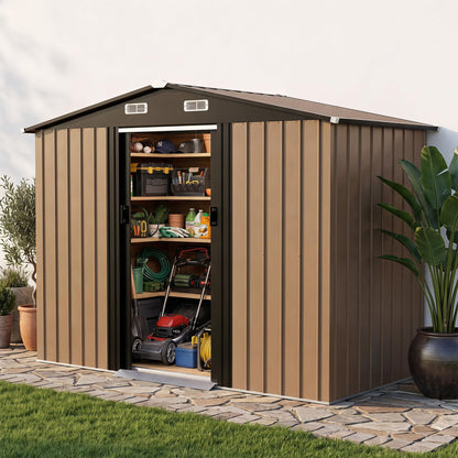 LAUSAINT HOME 10 x 3 FT 2-in-1 Metal Outdoor Storage Shed with Hardtop Gazebo, Lockable Galvanized Steel Lean-to Tool Shed with Sloped Roof, Black
