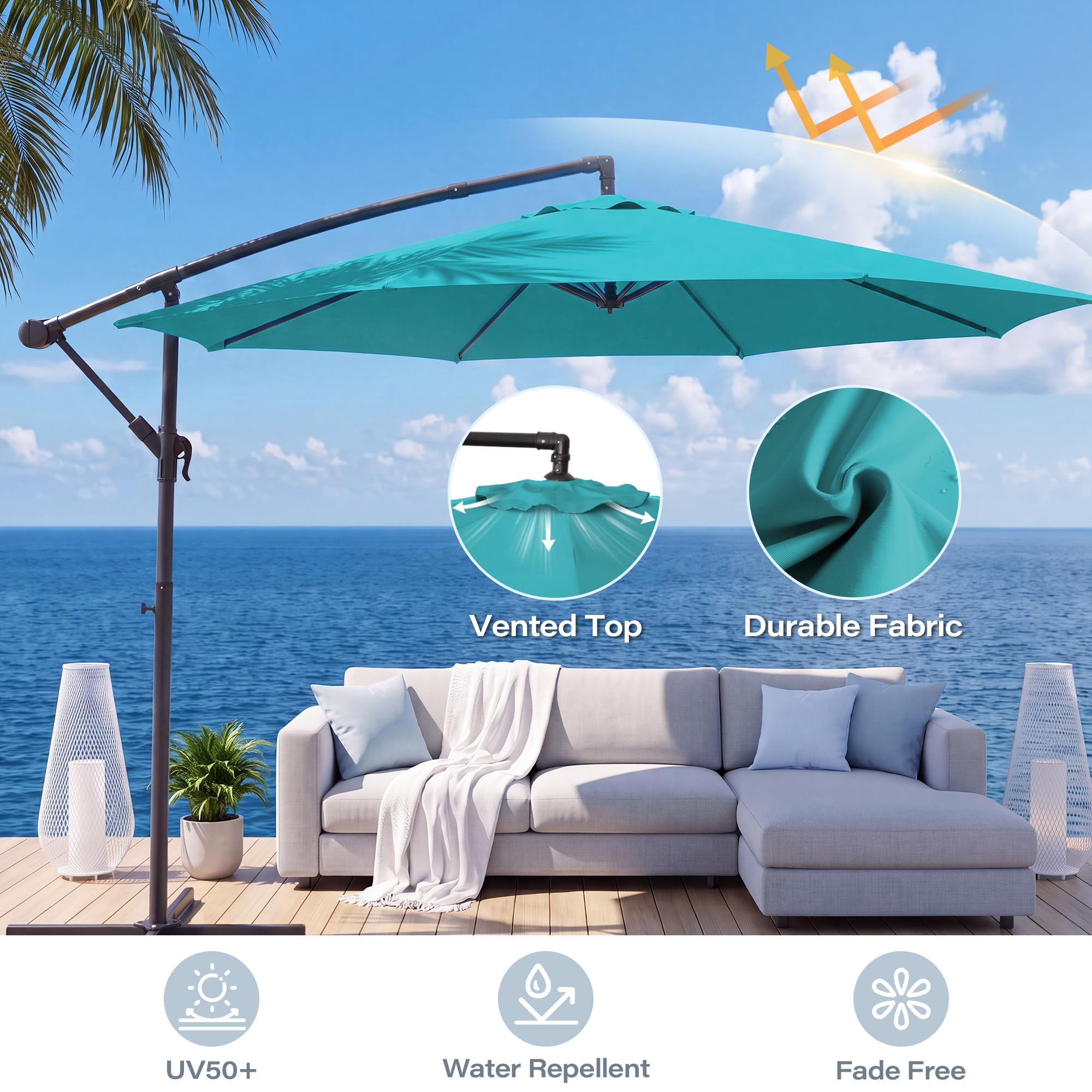 LAUSAINT HOME 10ft Offset Patio Umbrella, Cantilever Hanging Market Umbrella