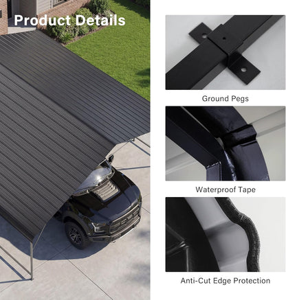 LAUSAINT HOME 20x20 FT Metal Carport Enhanced Base Heavy Duty Garage Carports