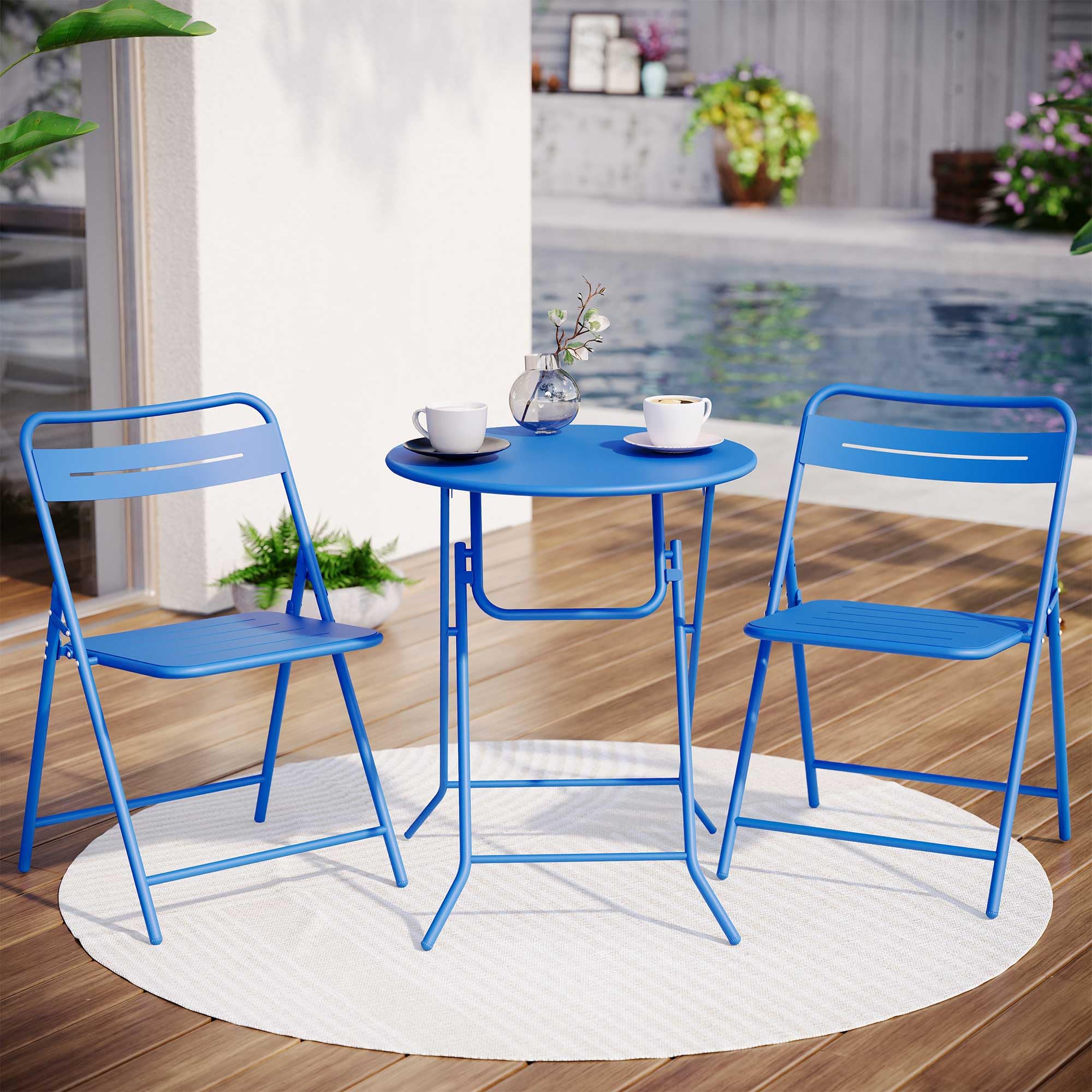 LAUSAINT HOME 3-Piece Steel Folding Bistro Set, Premium Weather-Resistant Patio Table &amp; 2 Chairs