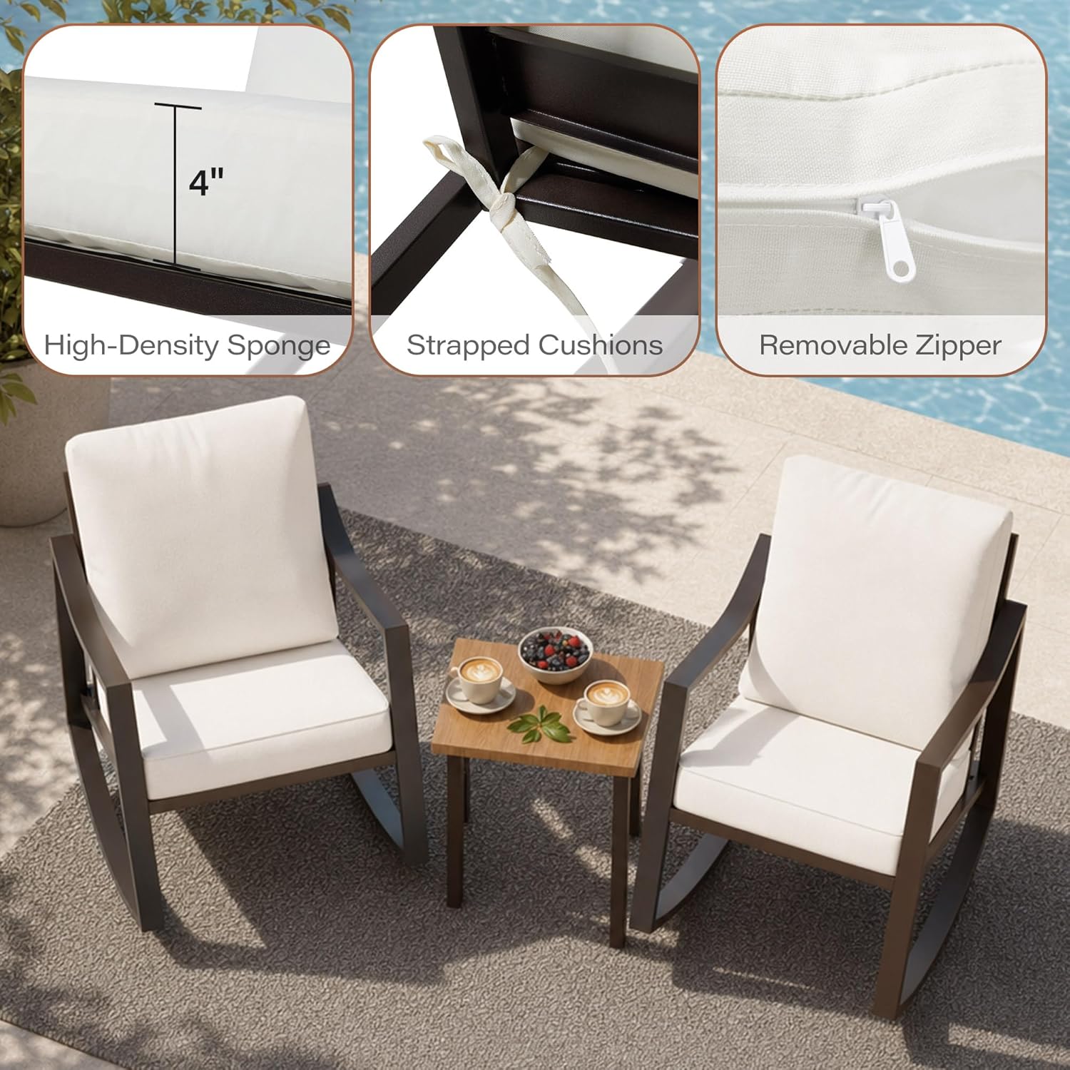 LAUSAINT HOME Outdoor Rocking Bistro Set, 3 Piece Patio Conversation Set