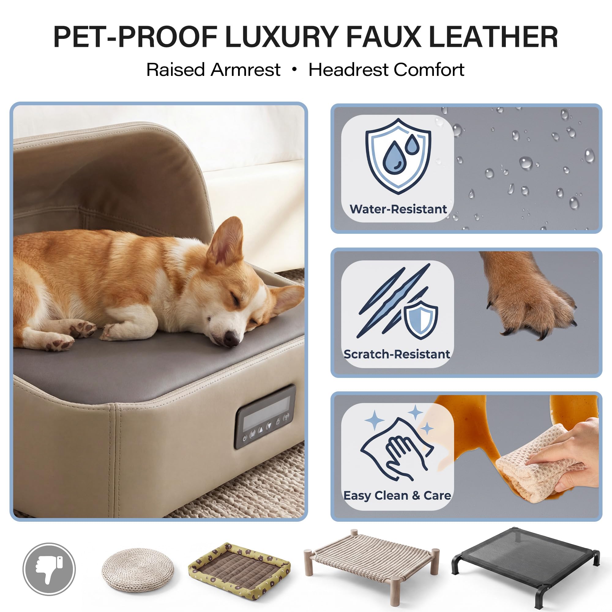 LAUSAINT HOME Heated &amp; Cooling Cat Bed with App Control, Temperature Control Dog Bed with Wear Resistant PU Leather