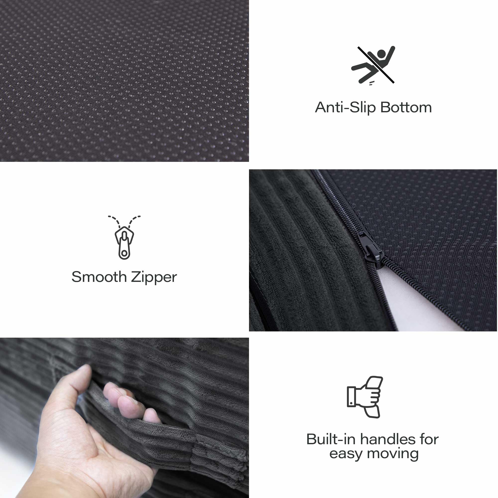 LAUSAINT HOME Folding Sofa Bed, 4 in 1 Convertible Sleeper Chair with High-Density Foam &amp; Pillow, Portable Comfy Folding Chair Bed Floor Lounge for Living Room and Bedroom, Black