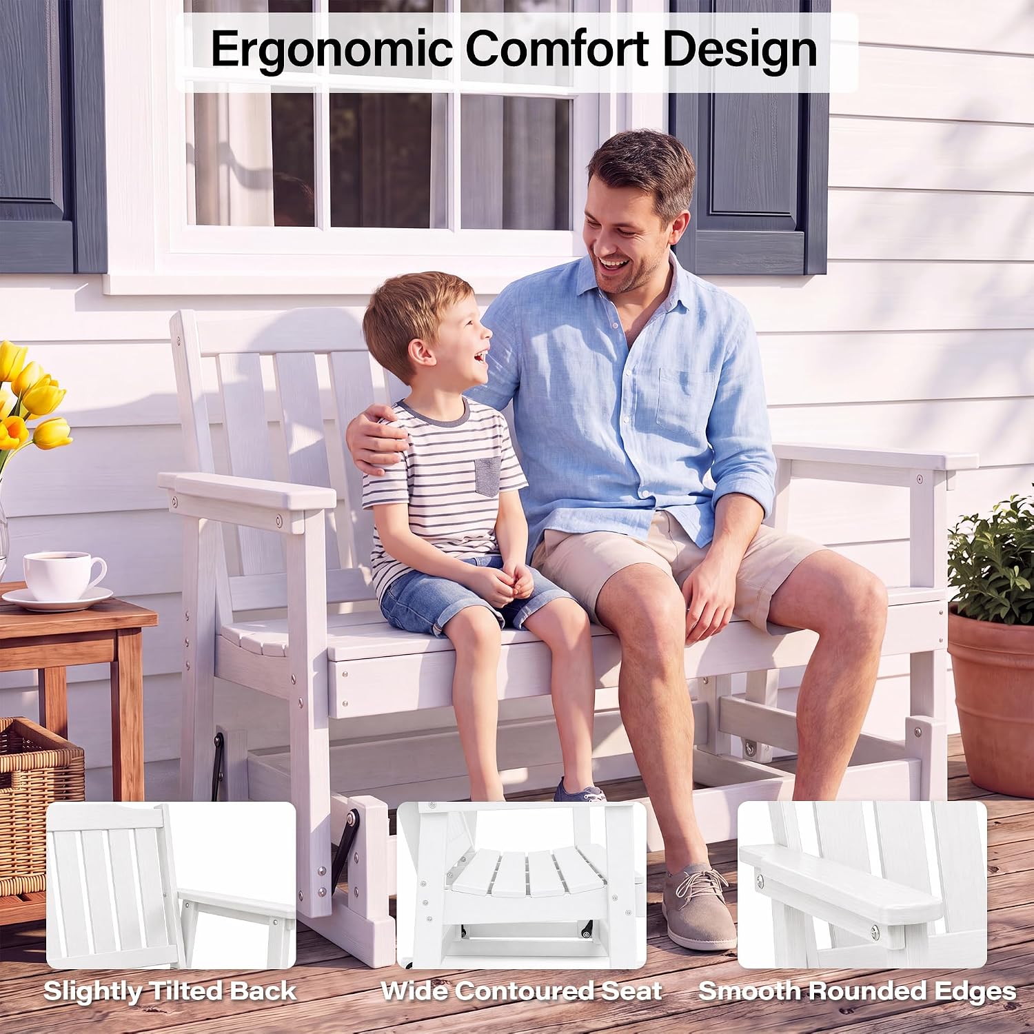 LAUSAINT HOME 2-Person HDPE Outdoor Glider Bench