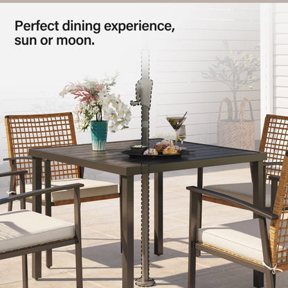 LAUSAINT HOME Outdoor Dining Table with Umbrella Hole, Weather Resistant Heavy Duty Metal Frame Table