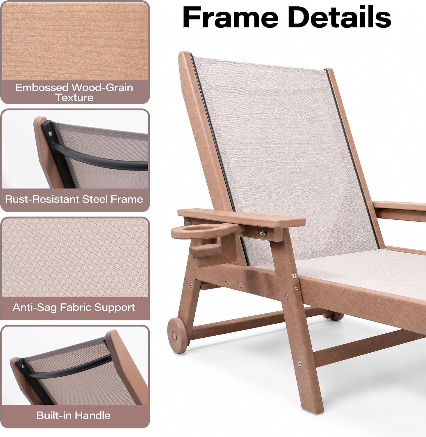 LAUSAINT HOME Outdoor Chaise Lounge Chair, 5-Position Adjustable Patio Lounge Chair