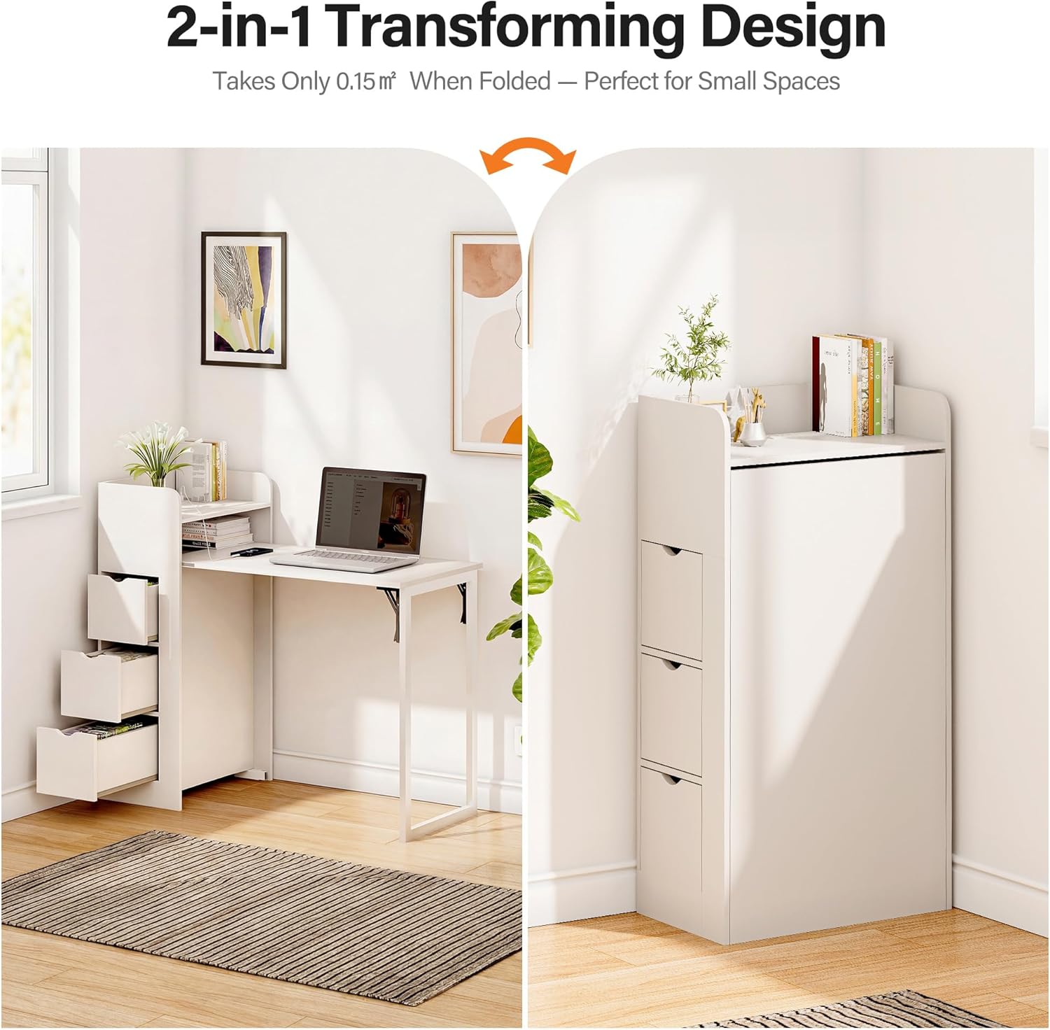 LAUSAINT HOME Wall Mounted Foldable Desk, Space Saving Hidden Desk with Storage &amp; Power Outlet