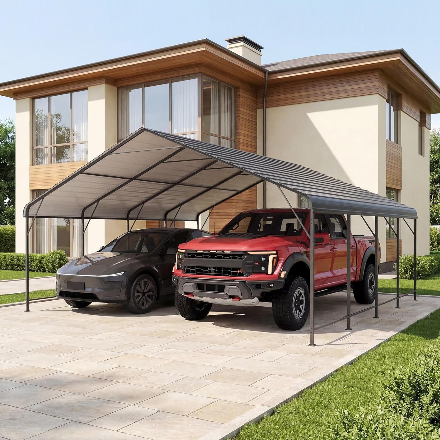 LAUSAINT HOME 20x20 FT Metal Carport Enhanced Base Heavy Duty Garage Carports