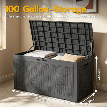 LAUSAINT HOME Resin Deck Box for Outdoor Storage - Weatherproof Patio Storage Bench
