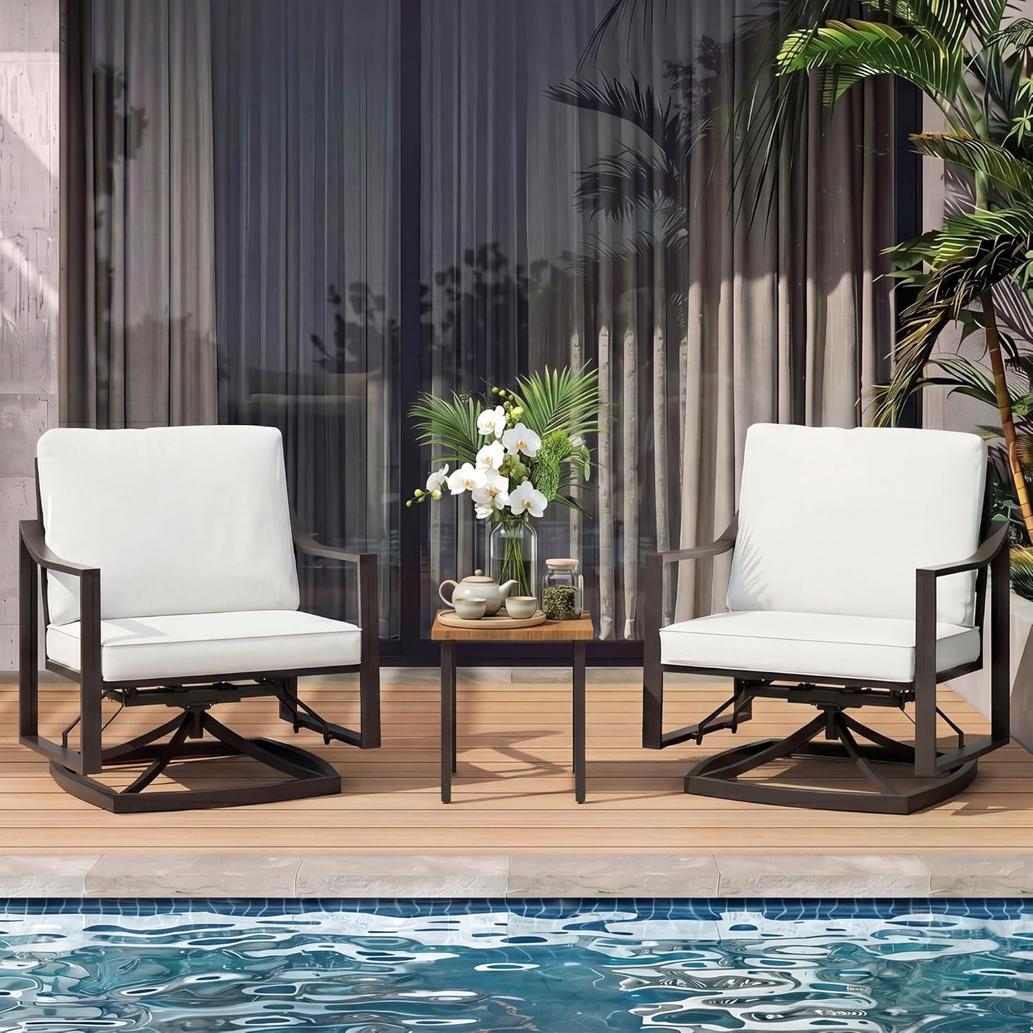 LAUSAINT HOME Outdoor Rocking Bistro Set, 3 Piece Swivel Glider Patio Conversation Set