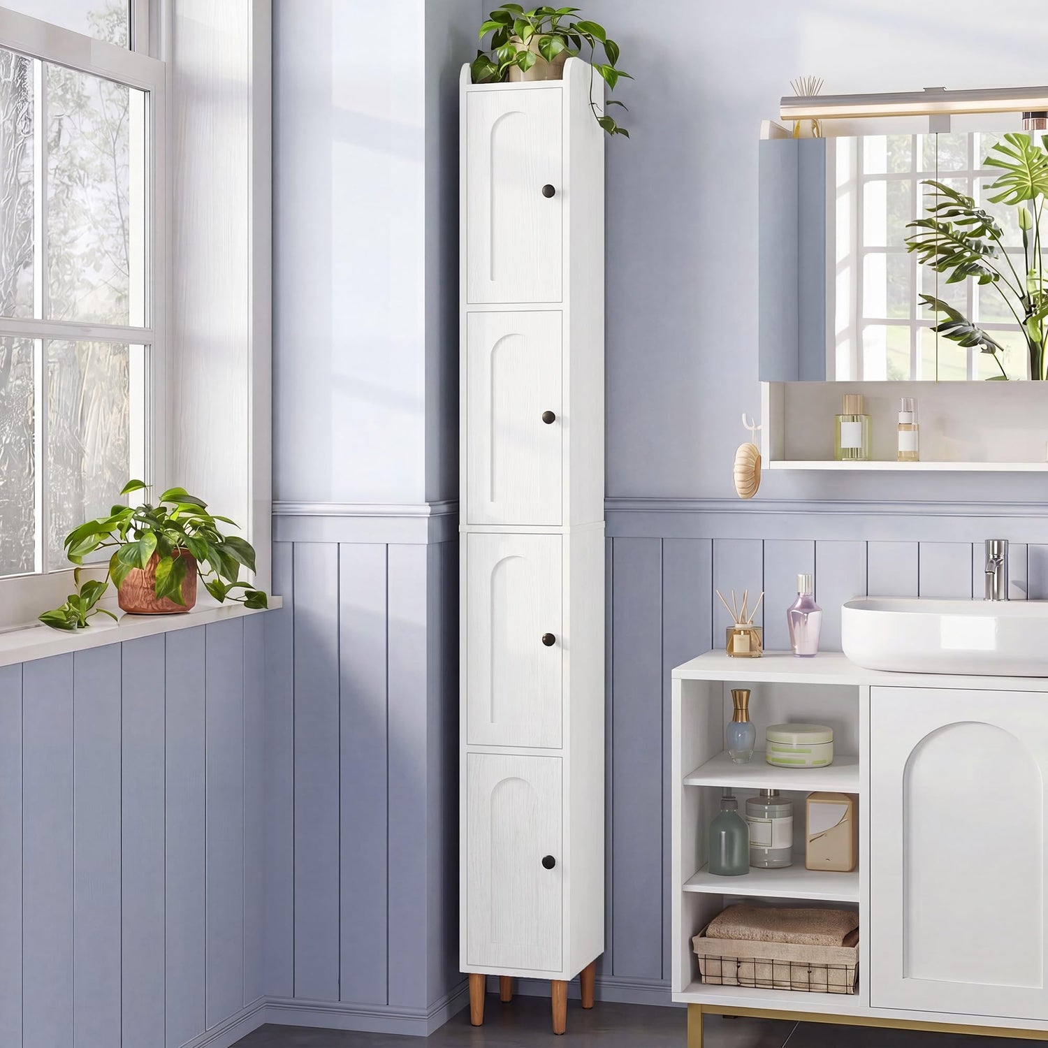 LAUSAINT HOME Tall Narrow Storage Cabinet, Slim Bathroom Storage Cabinet with 4 Shelves