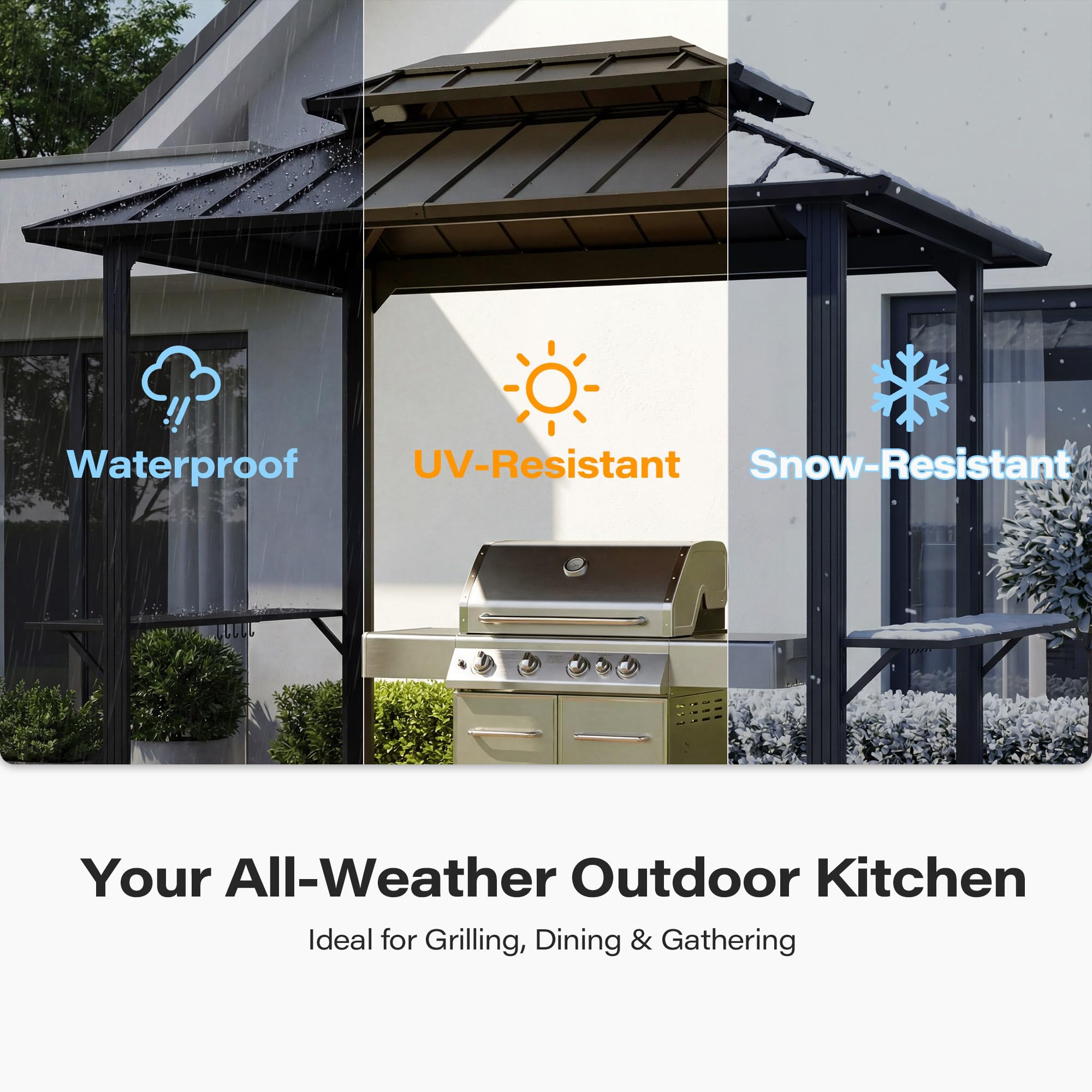 LAUSAINT HOME 8x6 ft Hardtop Double Roof Grill Gazebo, Black