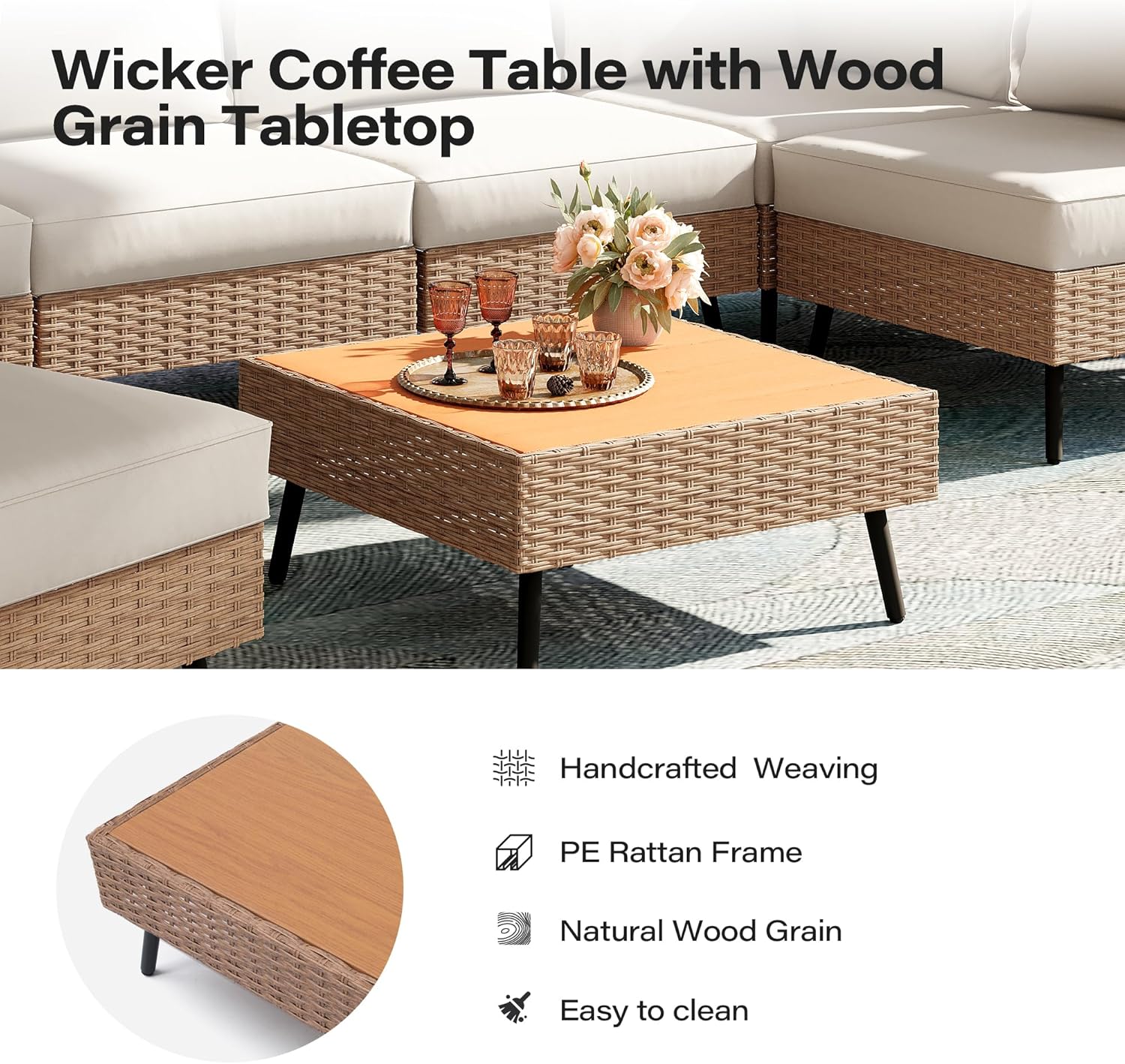 LAUSAINT HOME Outdoor Patio Furniture, 8 Piece Outdoor Sectional Sofa PE Rattan Wicker Patio Conversation Sets