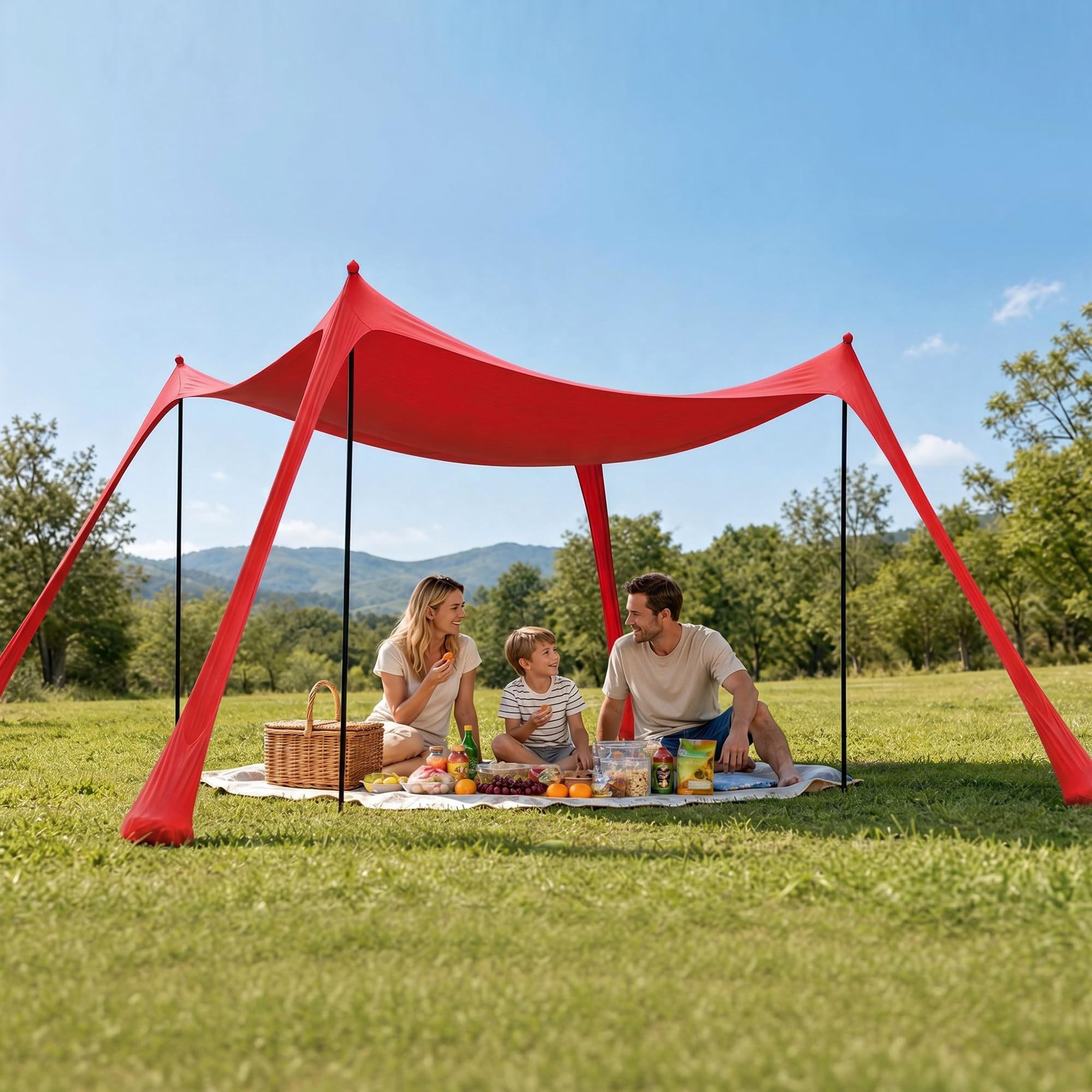 LAUSAINT HOME Beach Tent, Easy Pop Up Beach Canopy Sun Shade UPF 50+ Protection