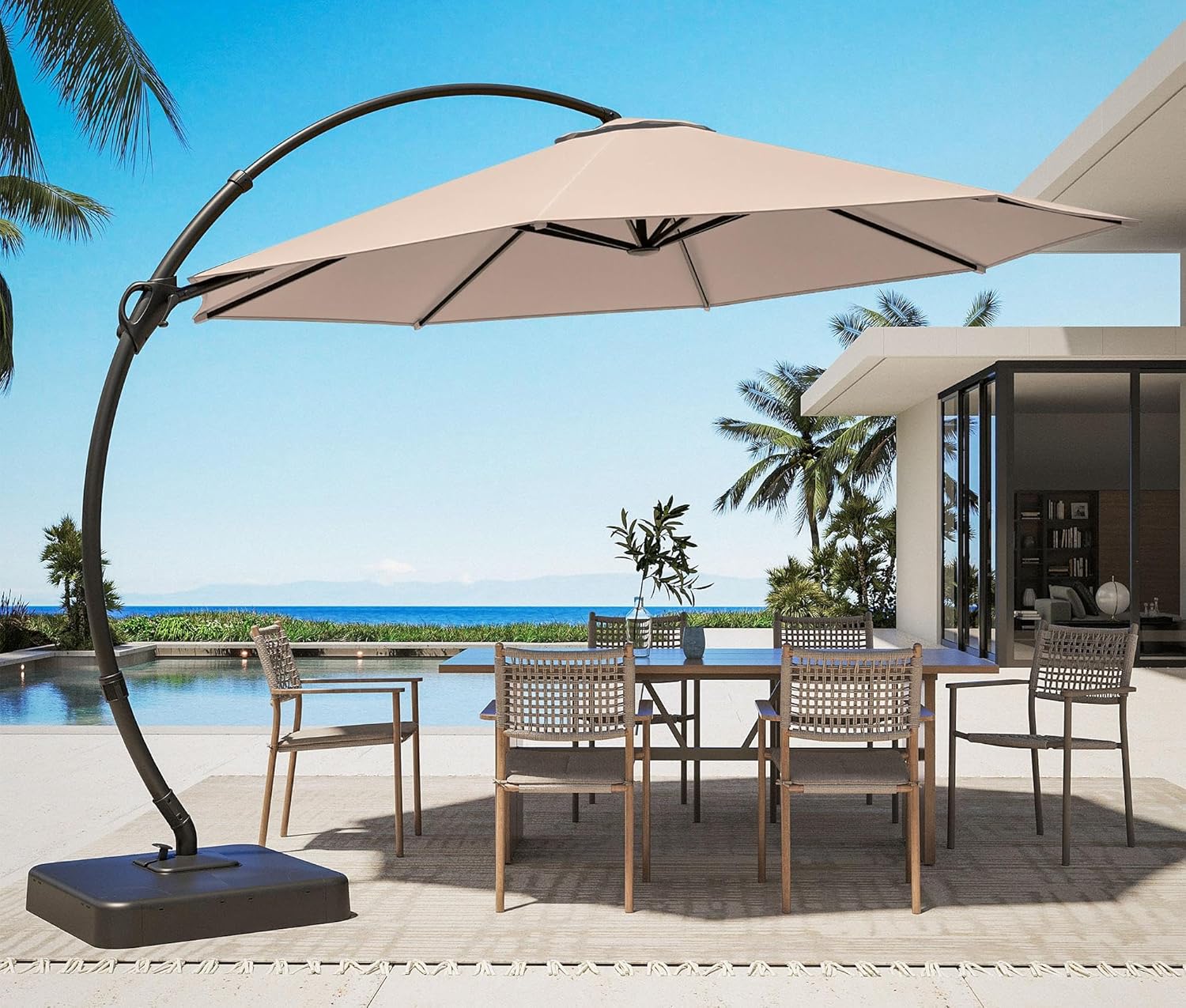 LAUSAINT HOME Outdoor Patio Umbrella with Base Included, Large Sun Shade Cantilever Umbrella Deluxe Curvy