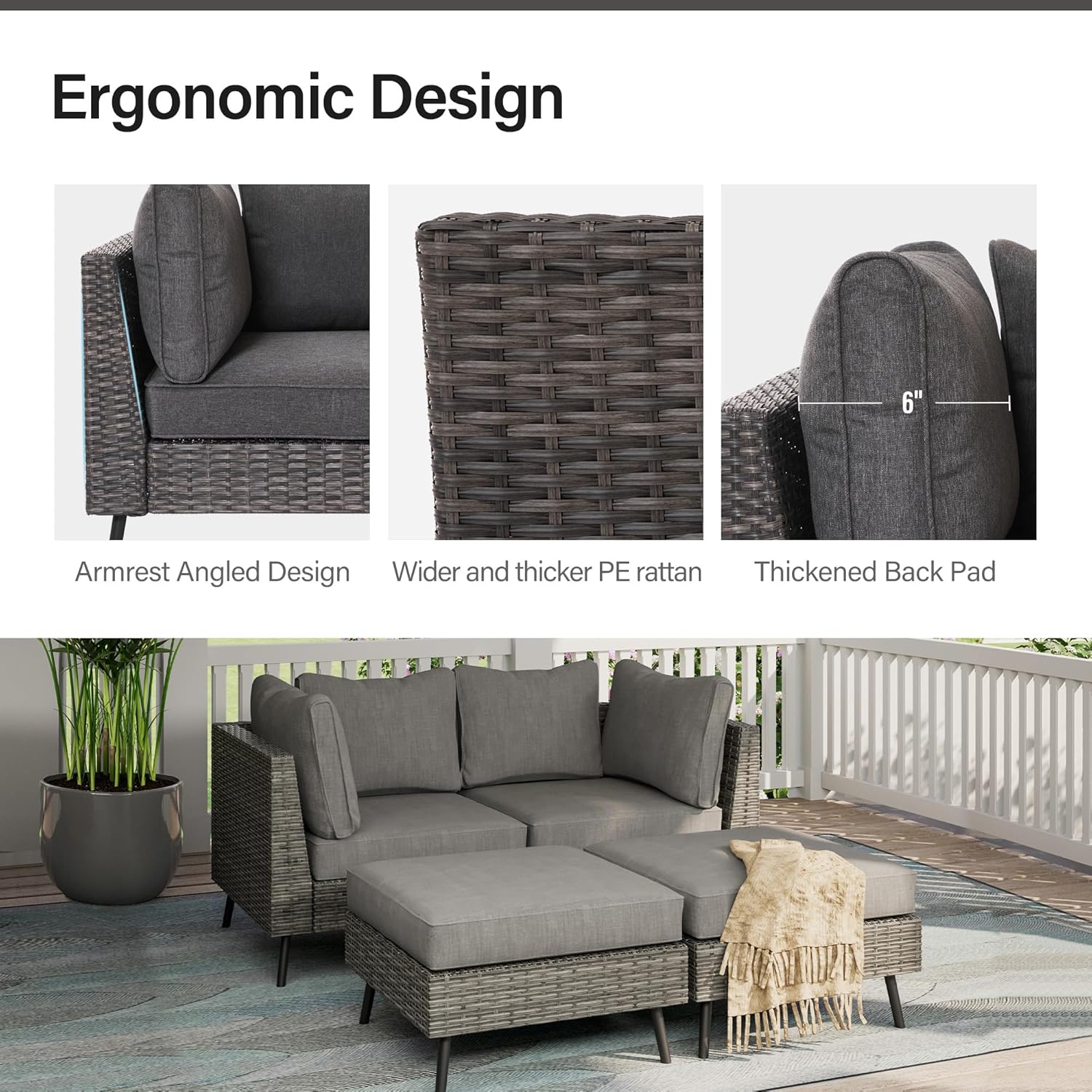 LAUSAINT HOME 4 Piece Outdoor Patio Furniture, Outdoor Sectional Sofa All Weather Grey