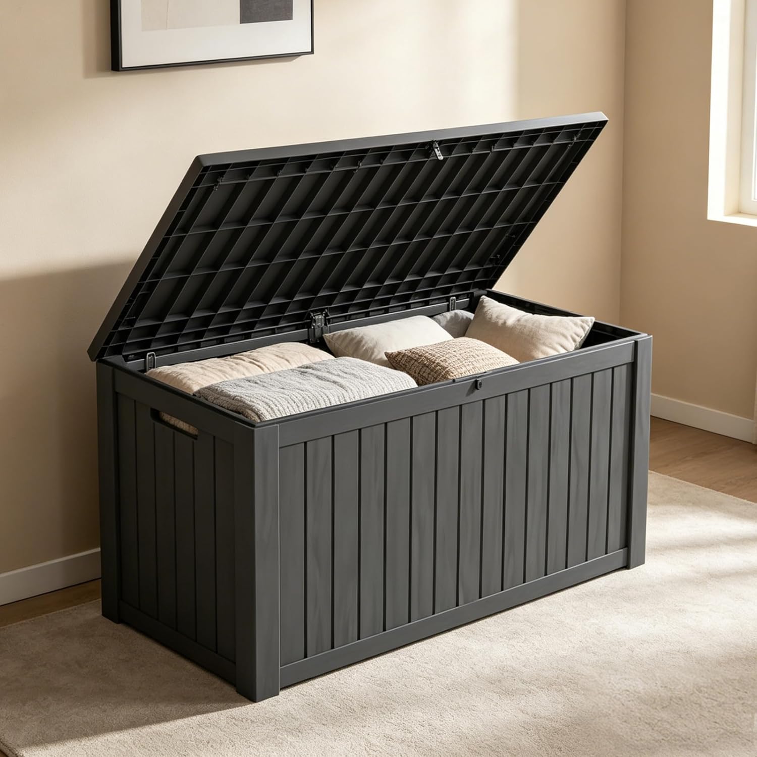 LAUSAINT HOME Resin Deck Box for Outdoor Storage - Weatherproof Patio Storage Bench