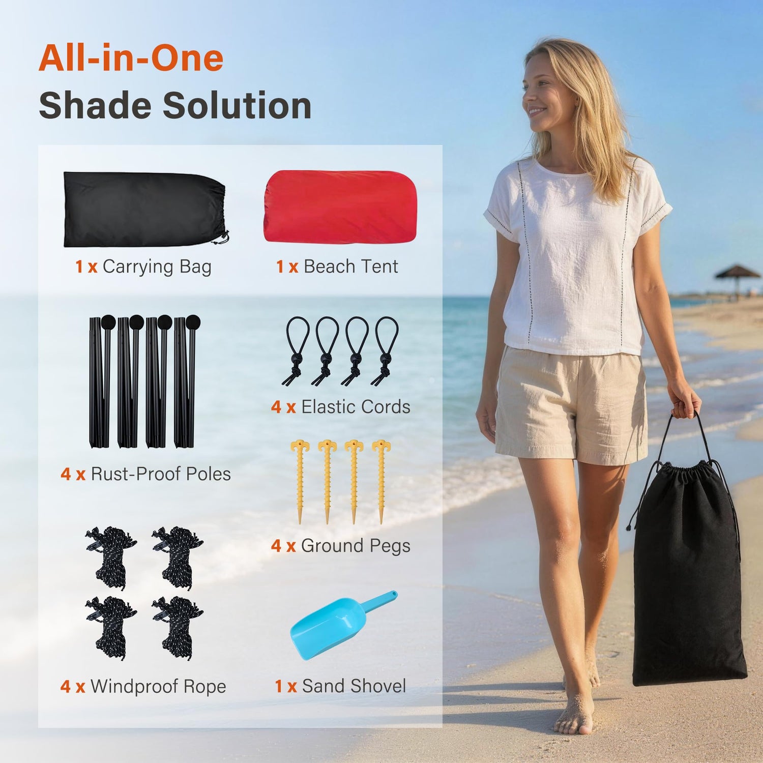 LAUSAINT HOME Beach Tent, 7.5x7.5FT Easy Pop Up Beach Canopy Sun Shade UPF 50+ Protection with 4 Windproof Stability Poles and Sandbags, Outdoor Sun Shelter for Family Camping, Sky Blue