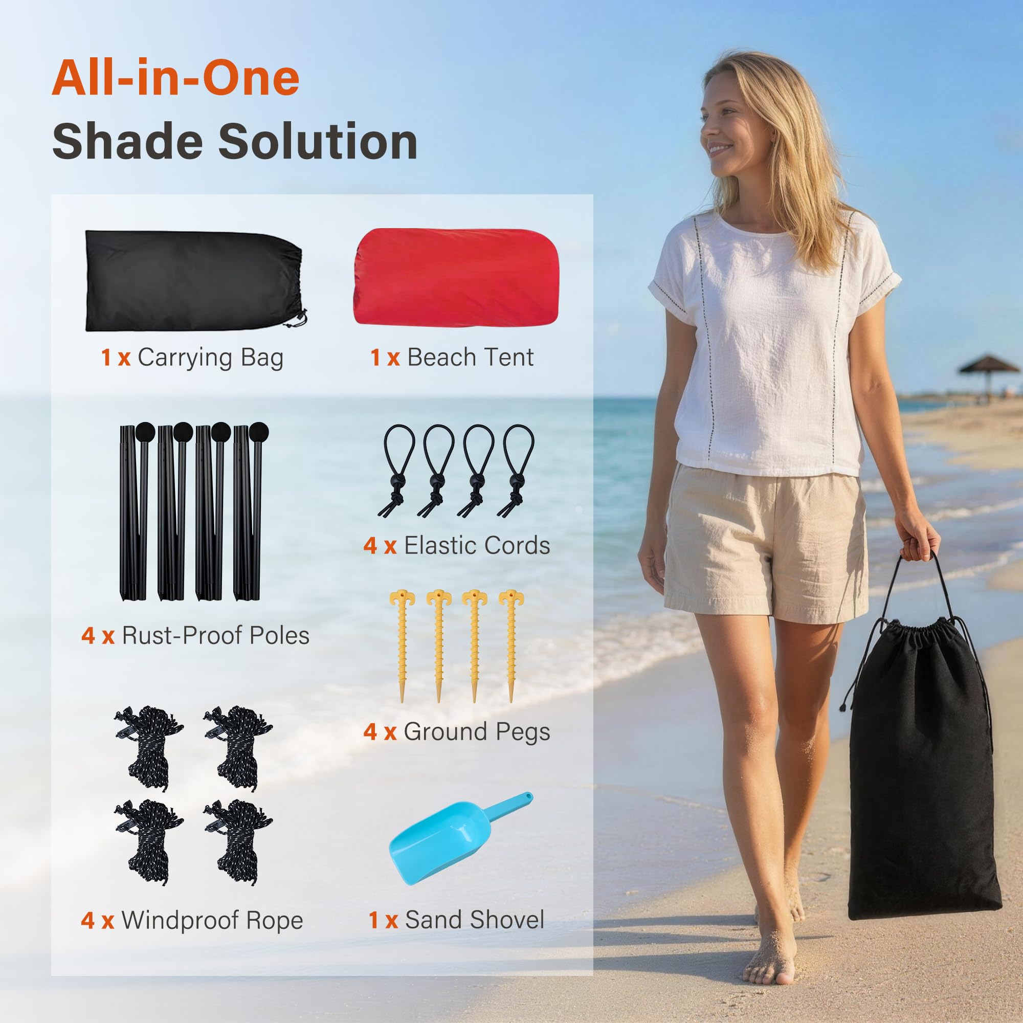 LAUSAINT HOME Beach Tent, 7.5x7.5FT Easy Pop Up Beach Canopy Sun Shade UPF 50+ Protection with 4 Windproof Stability Poles and Sandbags, Outdoor Sun Shelter for Family Camping, Sky Blue