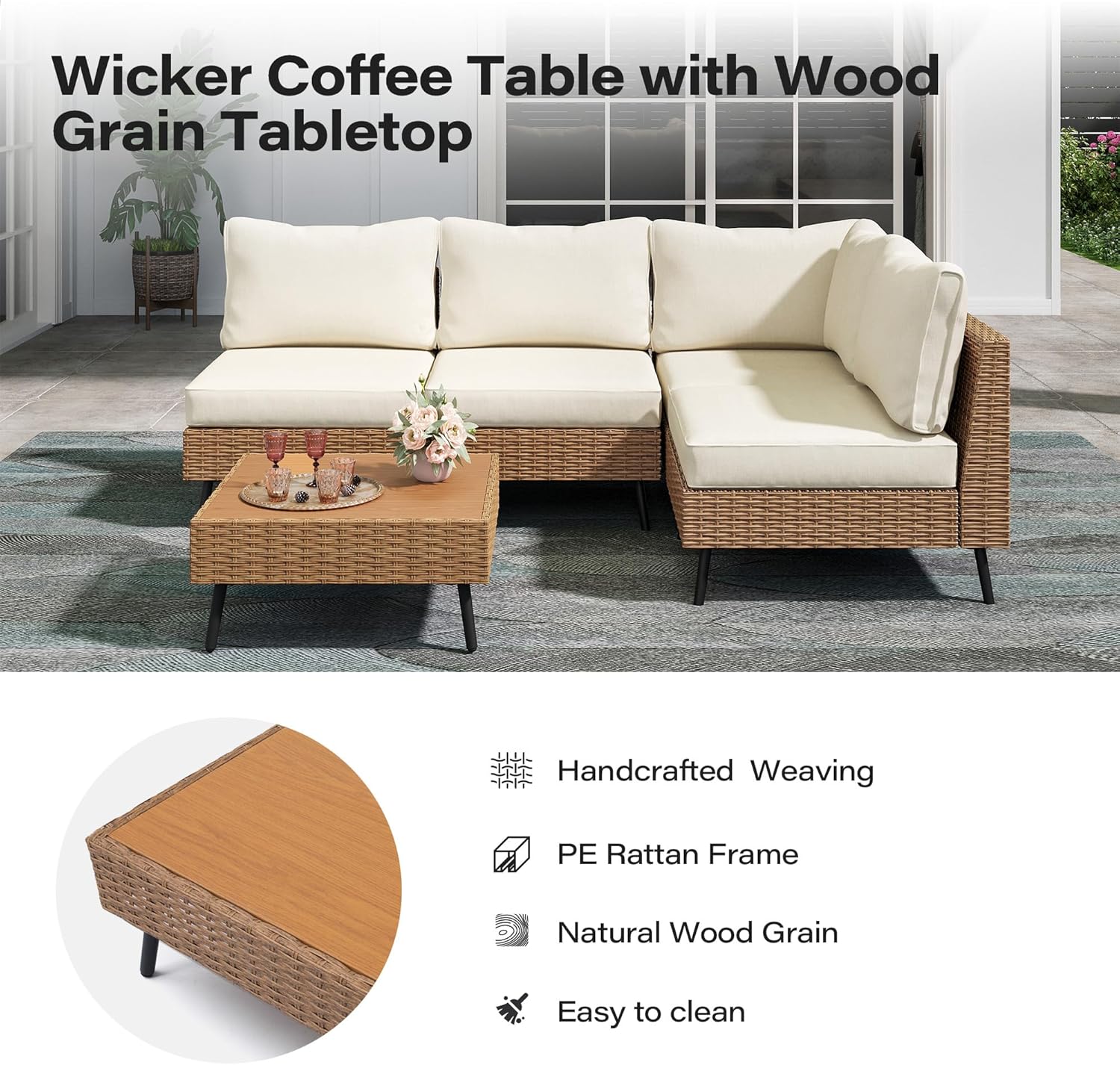 LAUSAINT HOME Outdoor Patio Furniture, 8 Piece Outdoor Sectional Sofa PE Rattan Wicker Patio Conversation Sets