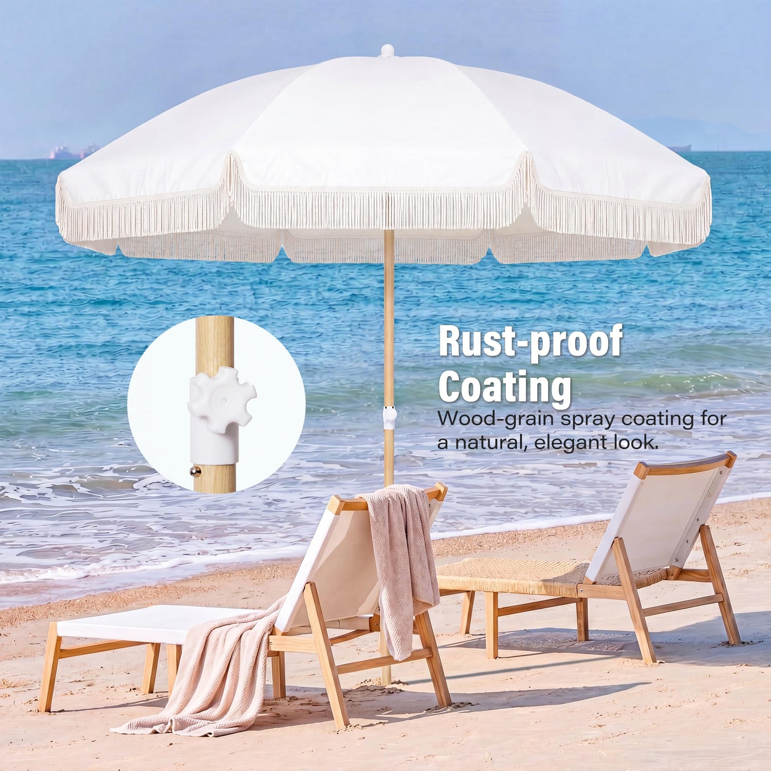 LAUSAINT HOME 8ft Boho Beach Umbrella, UPF 50+ Sun Protection Outdoor Patio Umbrella with 8 Fiberglass Ribs, Rust-Resistant Frame for Garden, Poolside, Lawn, Backyard