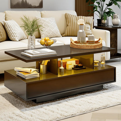 LAUSAINT HOME Coffee Table with Storage, 2-Tier LED Coffee Tables