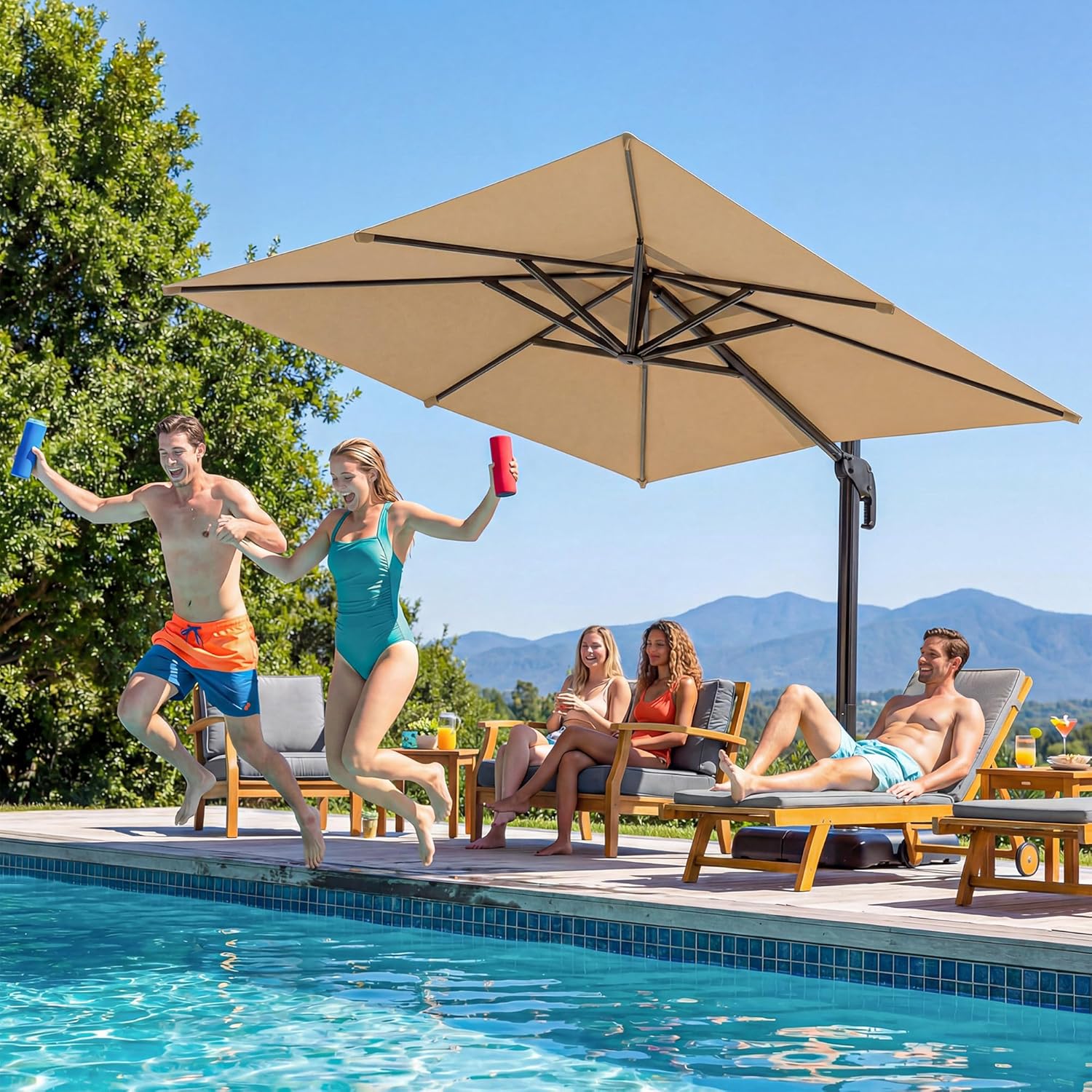 LAUSAINT HOME Cantilever Patio Umbrella, 360° Rotating Offset Umbrella with Aluminum Frame