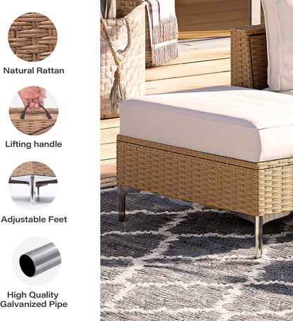 LAUSAINT HOME 2 Pieces Outdoor Patio Ottoman Set with Large 5-Inch Beige Cushions