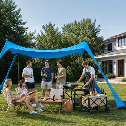 LAUSAINT HOME Beach Tent, Easy Pop Up Beach Canopy Sun Shade UPF 50+ Protection