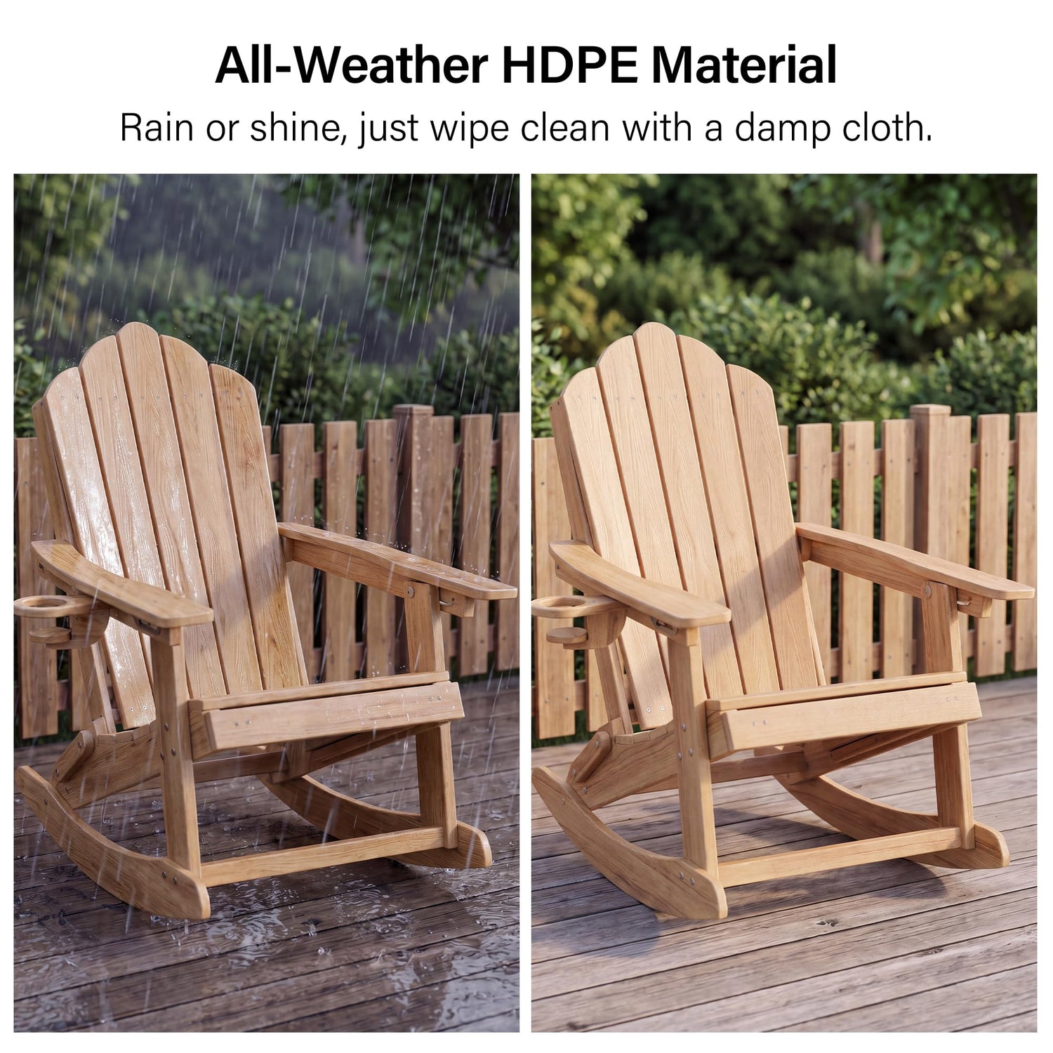 LAUSAINT HOME Folding Adirondack Rocking Chairs Set with Retractable Ottomans, 3-Position Adjustable Backrests and Cup Holders