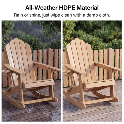 LAUSAINT HOME Folding Adirondack Rocking Chairs Set with Retractable Ottomans, 3-Position Adjustable Backrests and Cup Holders