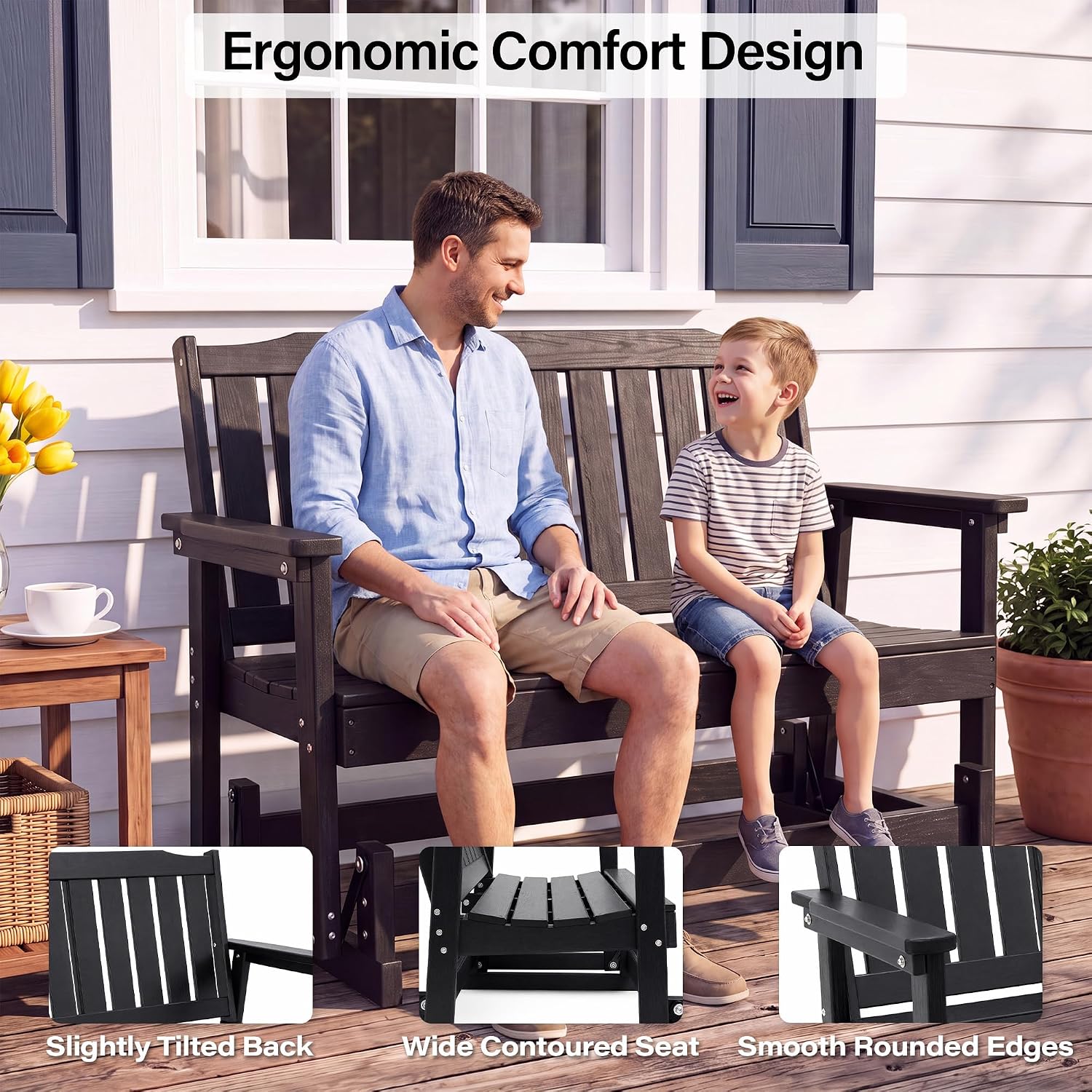 LAUSAINT HOME 2-Person HDPE Outdoor Glider Bench
