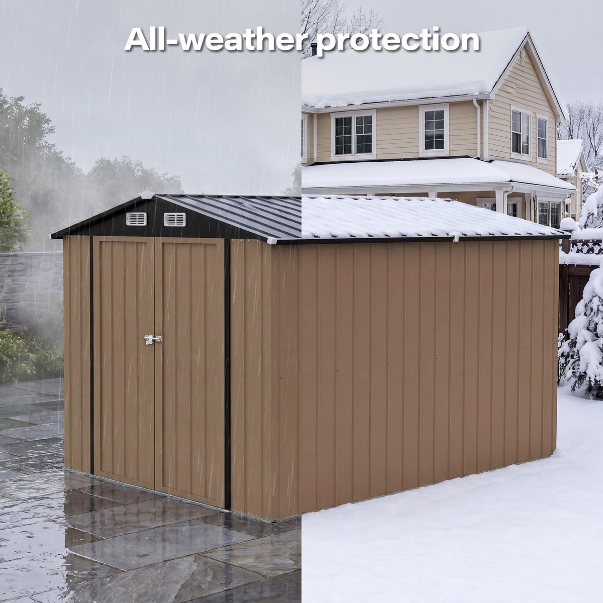 LAUSAINT HOME 10 x 3 FT 2-in-1 Metal Outdoor Storage Shed with Hardtop Gazebo, Lockable Galvanized Steel Lean-to Tool Shed with Sloped Roof, Black