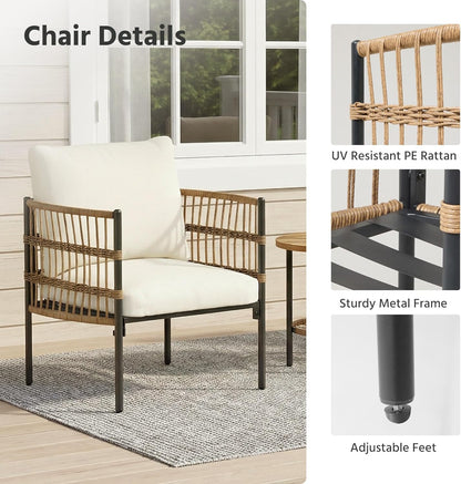 LAUSAINT HOME Patio Bistro Set, All-Weather Wicker Patio Furniture Set with Thick Cushions