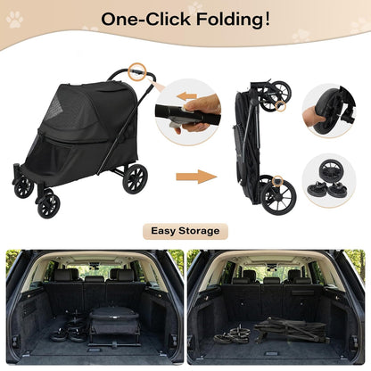LAUSAINT HOME Pet Stroller, 4-Wheel Foldable Dog Cat Stroller for Medium/Large Pets